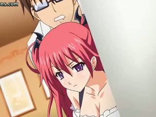 Anime rubs a dzimumloceklis ar viņai krūtis