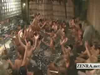 Subtitled jap gyaru bath group with perfect semen shot