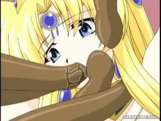 Blond Anime princess stuck in strong tentacles and gets stuffed in every hole