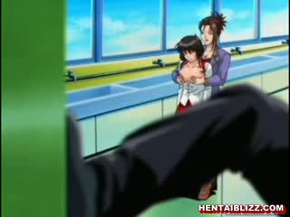 Japanese Hentai Schoolgirl Gets Squeezed And Clamp Her Tits