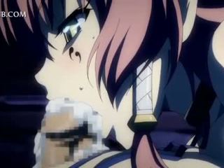 Nasty anime girl slurping jizz out of a hard dick