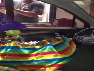 Clown gets dick sucked while ordering food